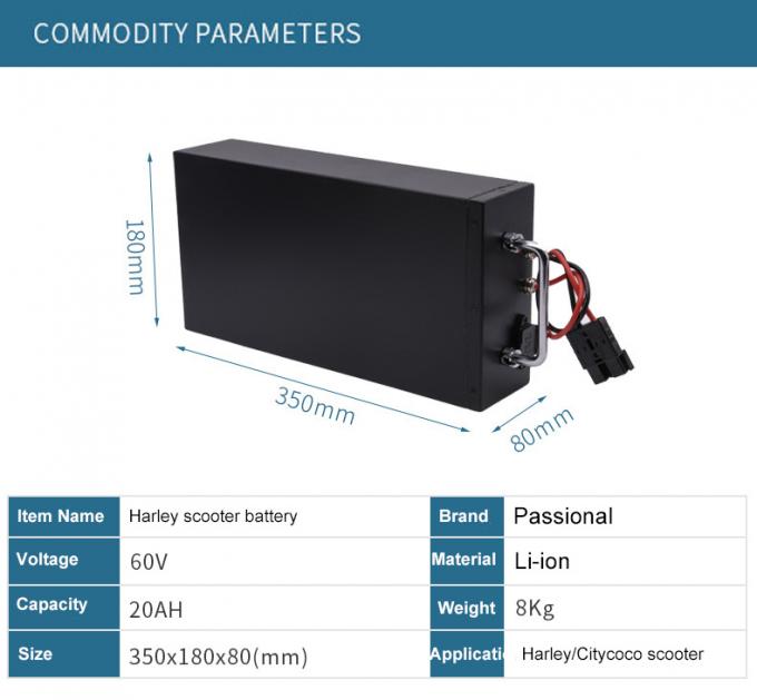 Citycocoのスクーターのharleyのスクーター電池60v 20ah 30ahの携帯用設計リチウム電池のフィートの床の設計